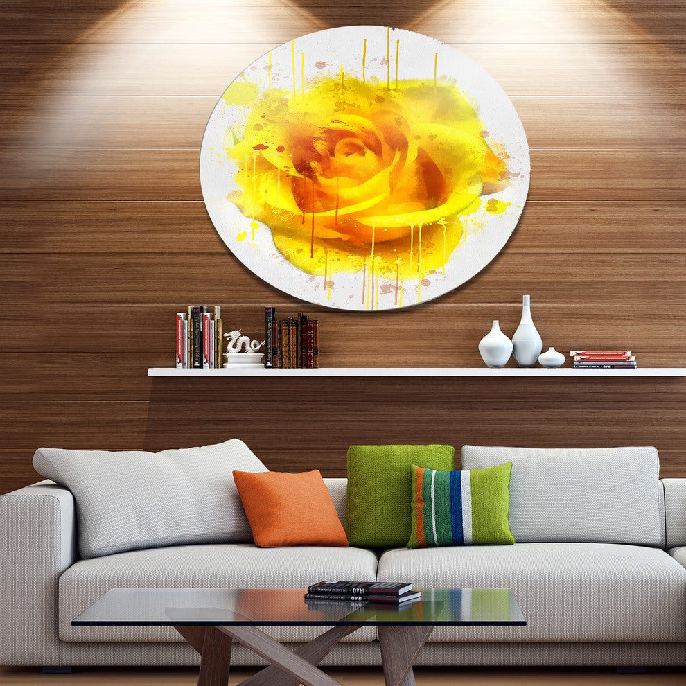 Beautiful Rose In Yellow Watercolor, Flower Round Wall Art, 11"
