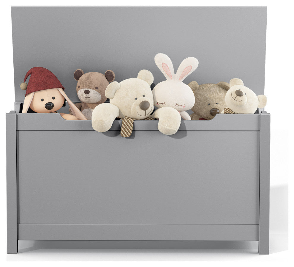 Kids Wooden Toy Box Storage with Safety Hinged Lid, Gray