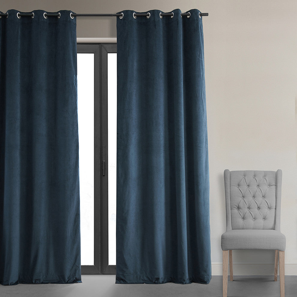 Signature Midnight Blue Grommet Blackout Velvet Curtain Single Panel, 50"x120"