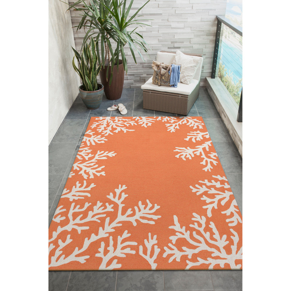 Capri Coral Border Indoor/Outdoor Rug, Coral, 3'6"x5'6'