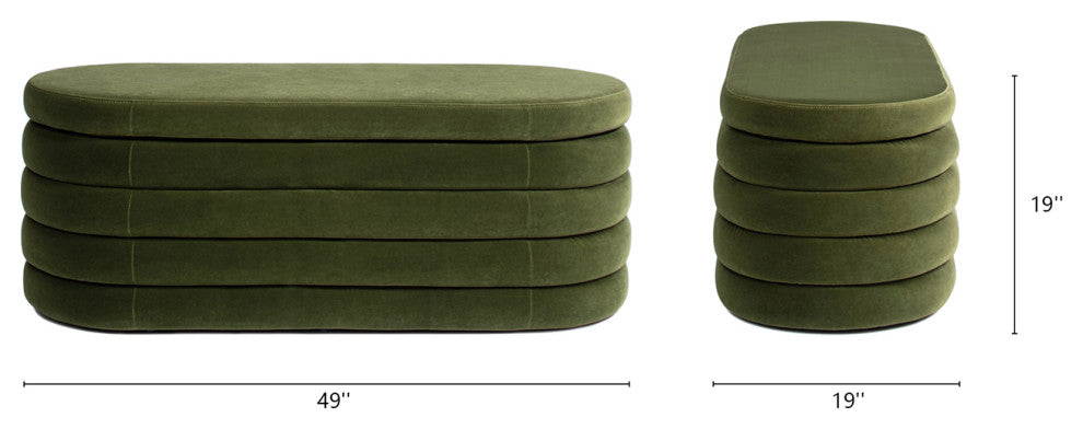 Fuji 49" Upholstered Oval Storage Bench, Olive Green