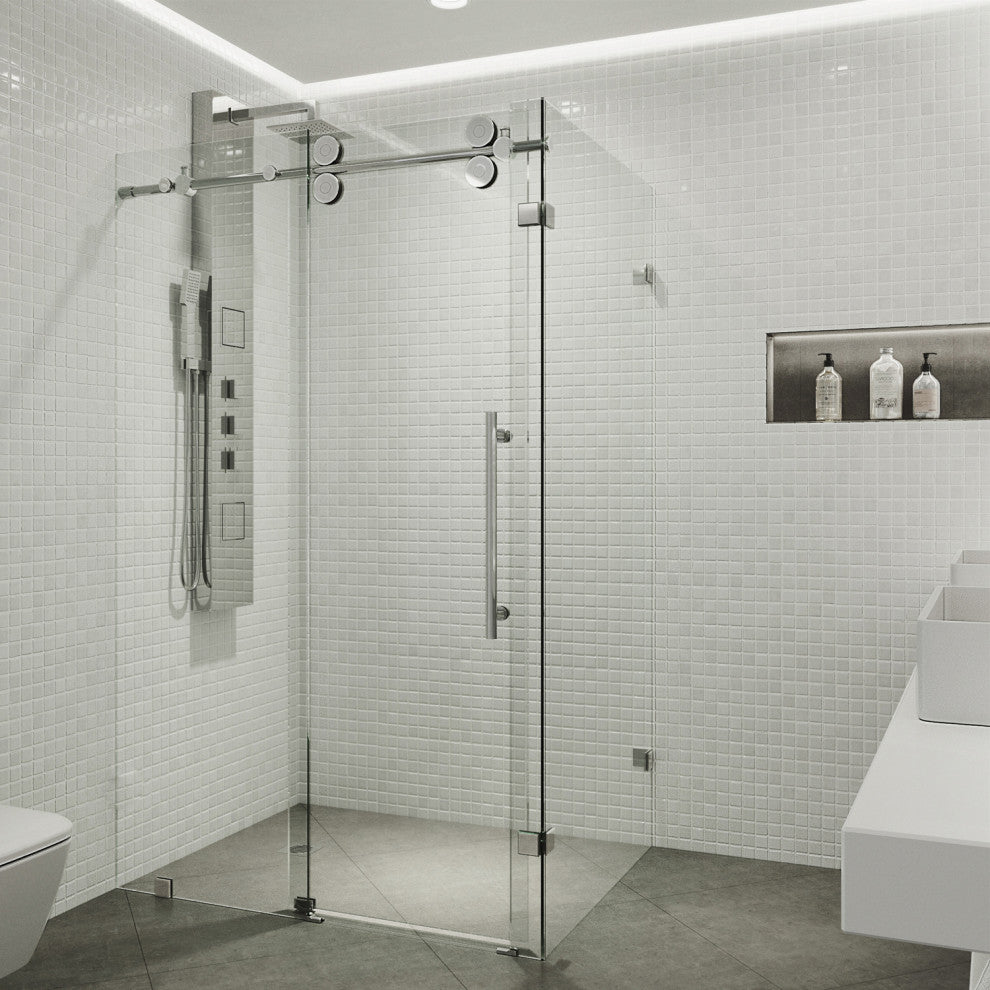 VIGO Winslow 35"D x 58"W x 74"H Frameless Sliding Shower Enclosure, Chrome