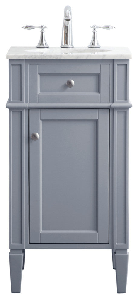 Home Living Vanity with Carrara White Marble Countertop, Gray, 18", Single Sink