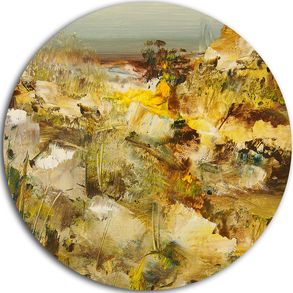 Yellow Stones Heavily Textured, Landscape Disc Metal Wall Art, 23"