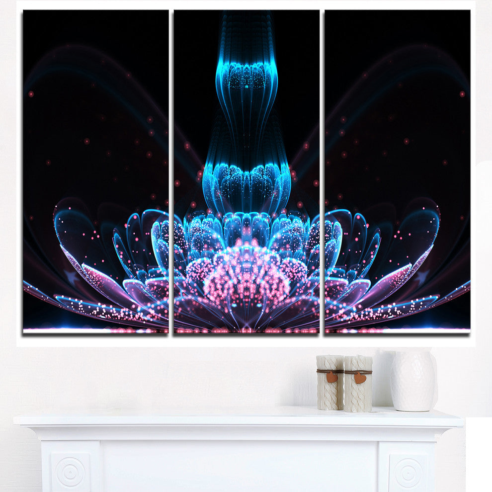 "Fractal Flower Blue Purple Digital" Metal Wall Art, 3 Panels, 36"x28"