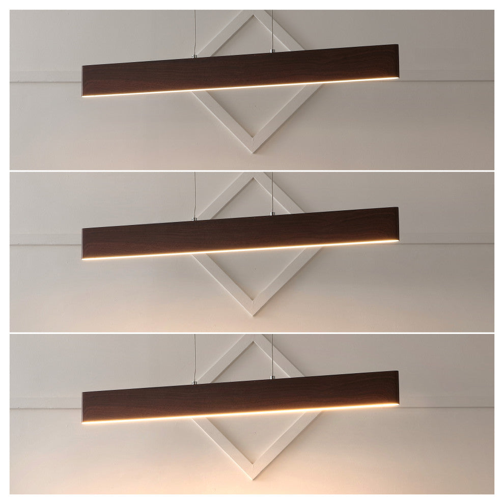 Draper 32" Adjustable Integrated LED Metal Linear Pendant, Dark Brown Wood