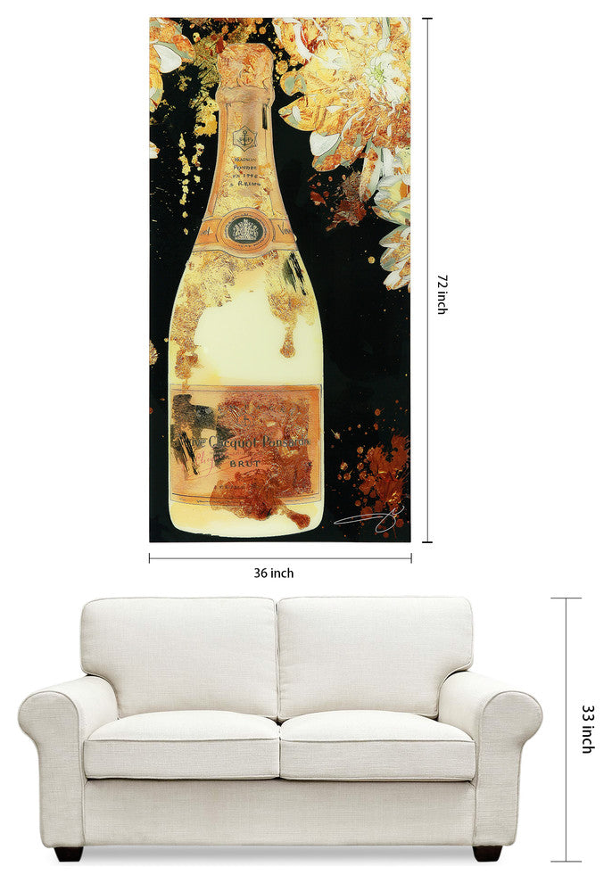 "Let's Celebrate" Huge Champagn Bottle Wall Art Tempered Art Glass 72"x 36"