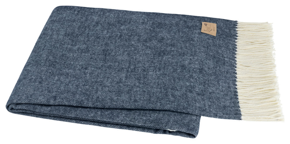 Italian Herringbone Throw, Navy Blue
