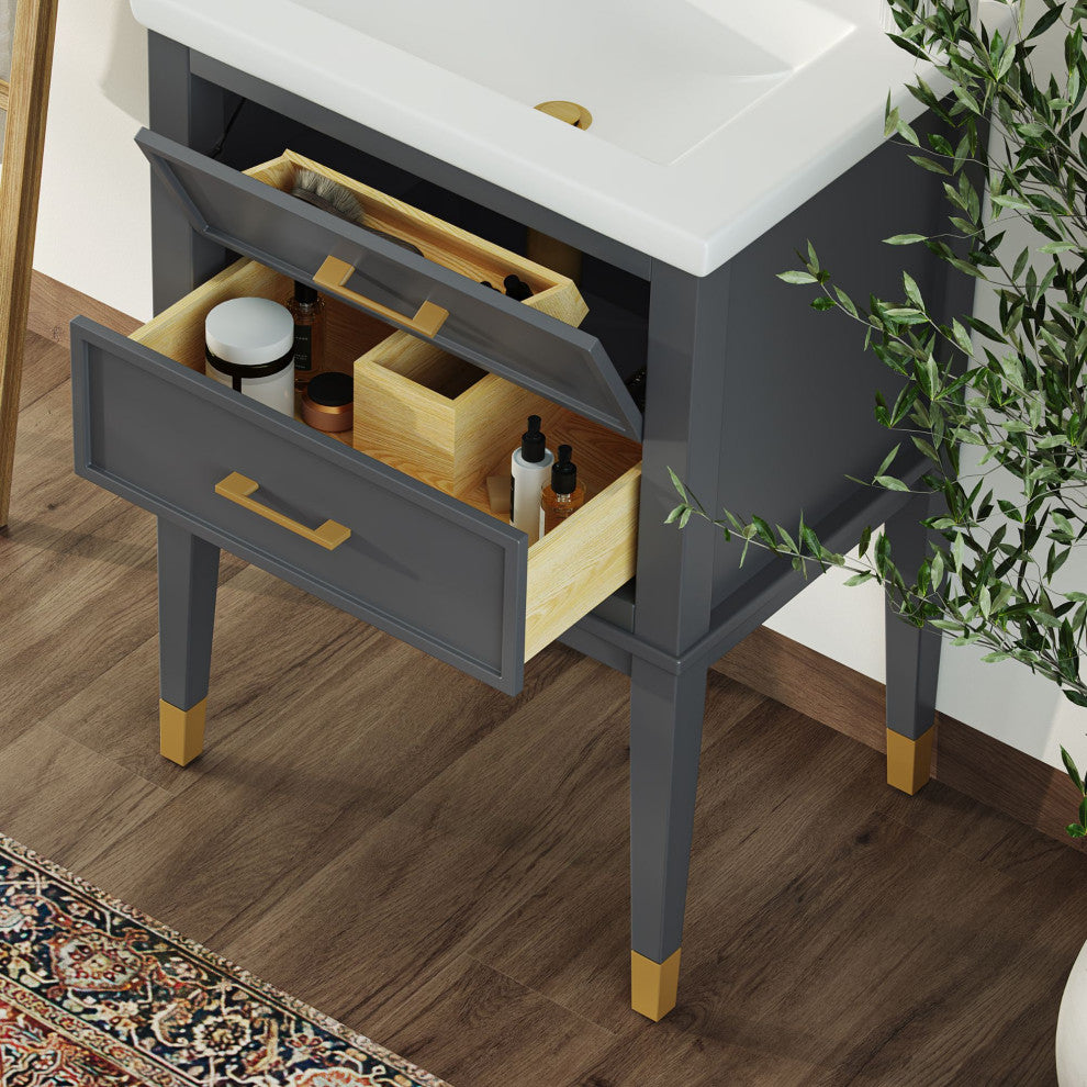 The Sintra Bathroom Vanity, Gray, 24", Single Sink, Freestanding