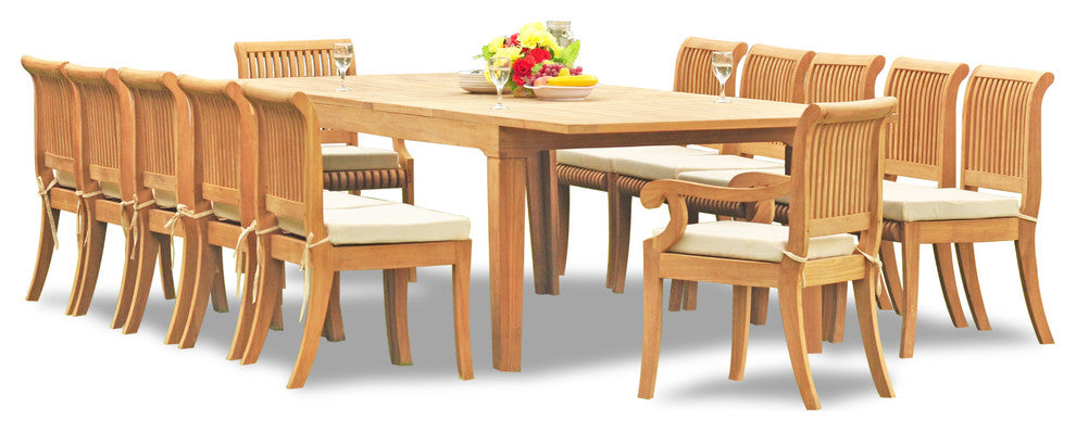 13-Piece Teak Set, 122" Rectangle Table, 12 Giva Chairs, Sunbrella Cushion
