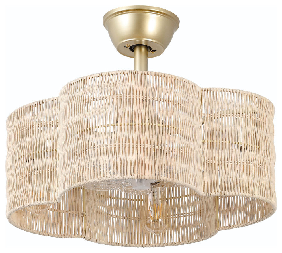 GetLedel 19.7" Scalloped Rattan Ceiling Fan With Remote and Light, Beige