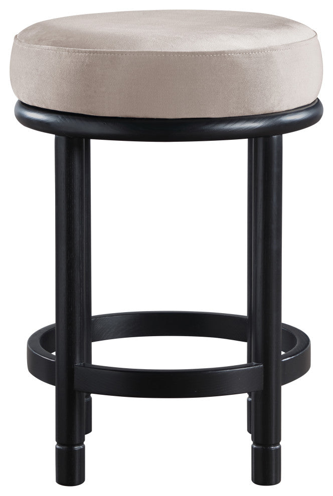 Monette Upholstered Bar and Counter Stool, Taupe, Velvet, Black Finish