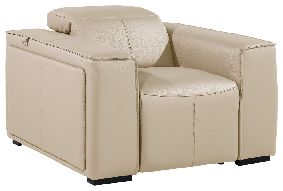 Niccolo Italian Leather Power Reclining Arm Chair With Power Headrests, Beige