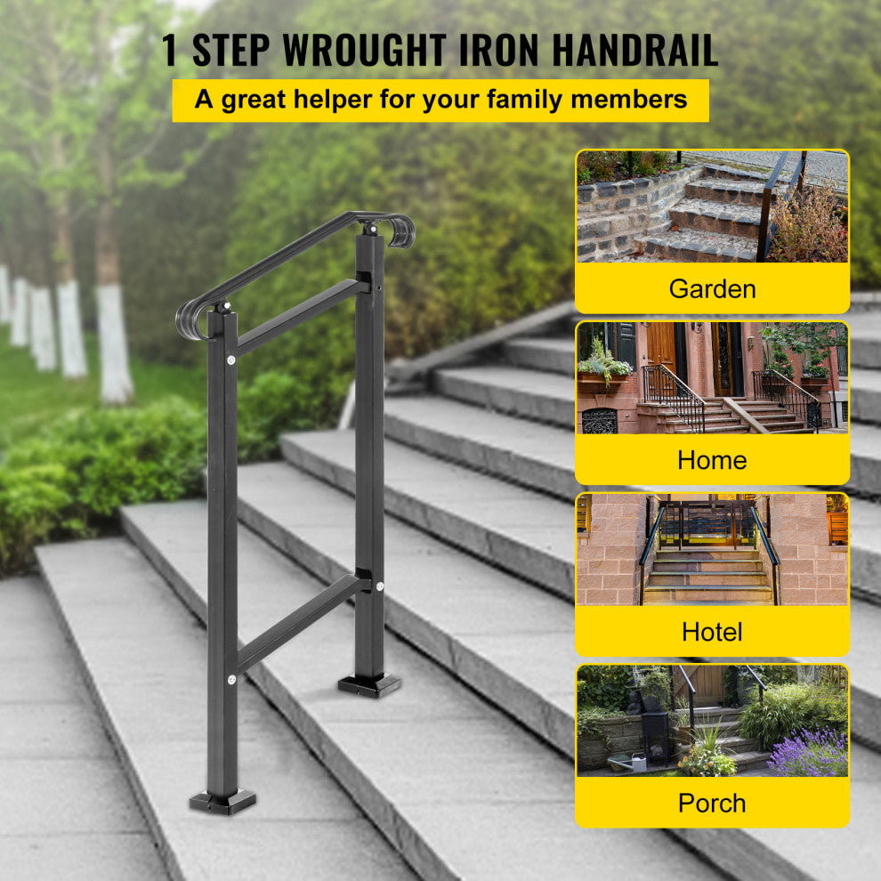 Wrought Iron Handrail Fit 1 or 2 Steps Outdoor Stair Railing