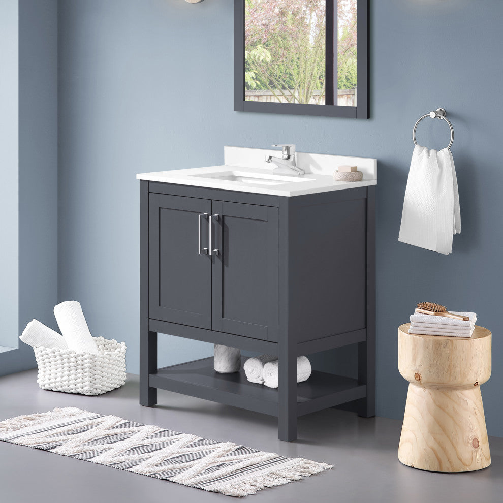 Ove Decors Vegas Single Sink Bathroom Vanity Set With Countertop, White, Dark Charcoal, 30"