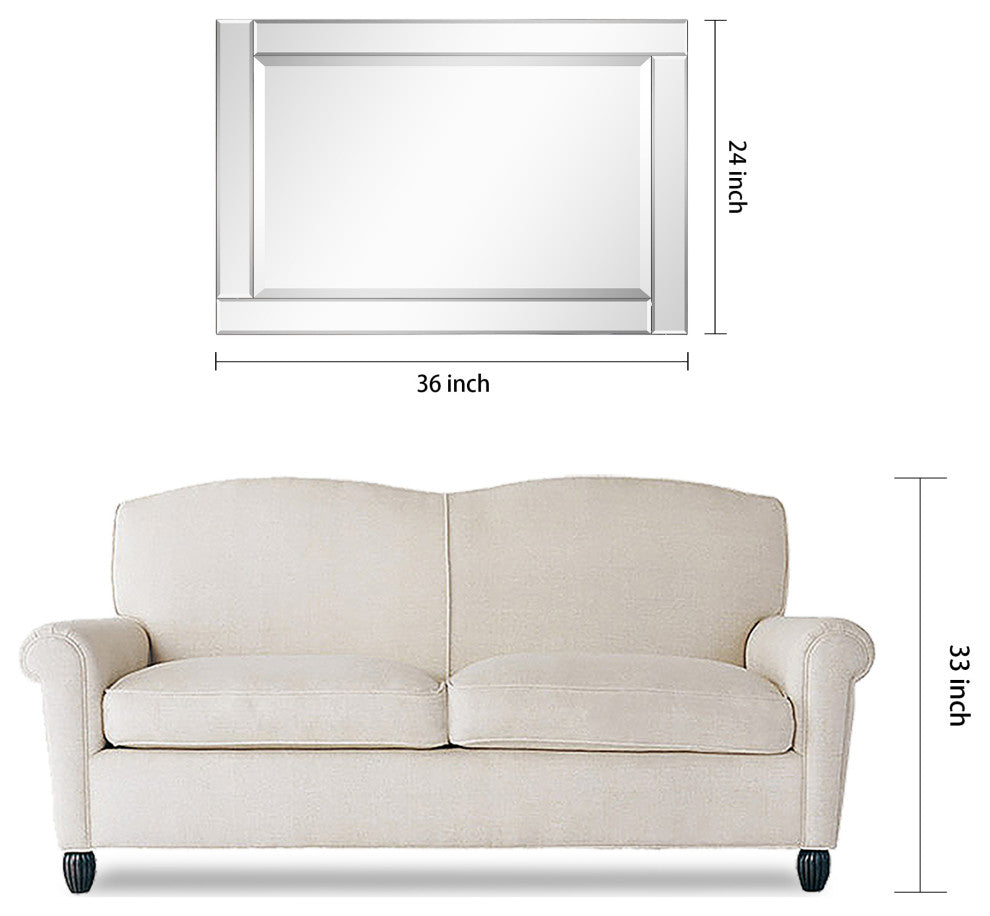 Modern Beveled Wall Mirror, 36"x24"