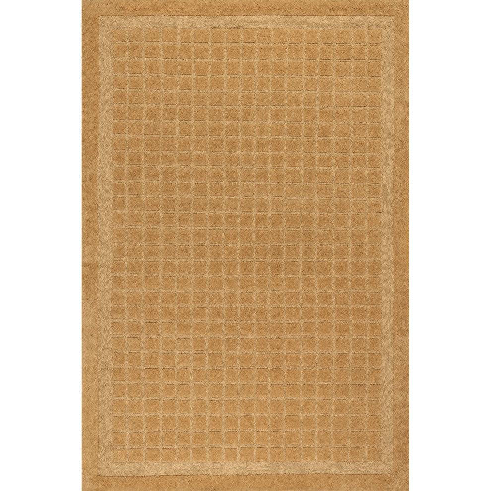 Fritz Checkered Wool Area Rug, Golden Yellow 4' x 6'