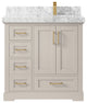 Boston 36" Right Offset Bath Vanity in Fine Grain 2" Carrara Marble
