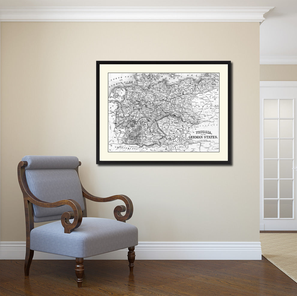 Prussia Germany Vintage B&W Map Canvas Print, 28"x37"