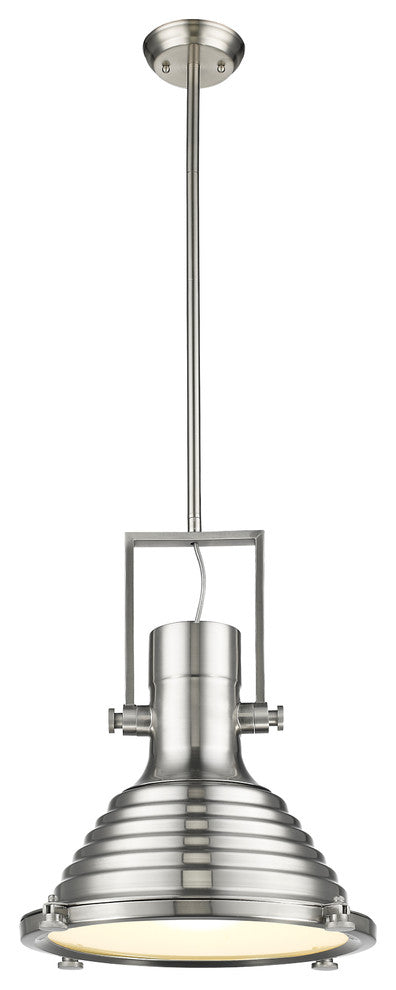 Ironclad  1-Light Brushed Nickel Ceiling Mini Pendant 16" Shade