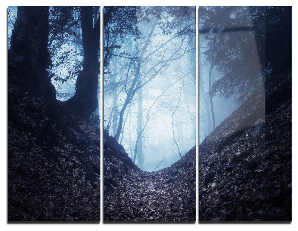 "Sunlight Hitting Foggy Forest" Photo Metal Wall Art, 3 Panels, 36"x28"