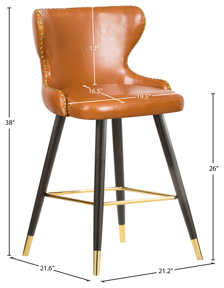 Hendrix Faux Leather Upholstered Bar Stool, Set of 2, Cognac