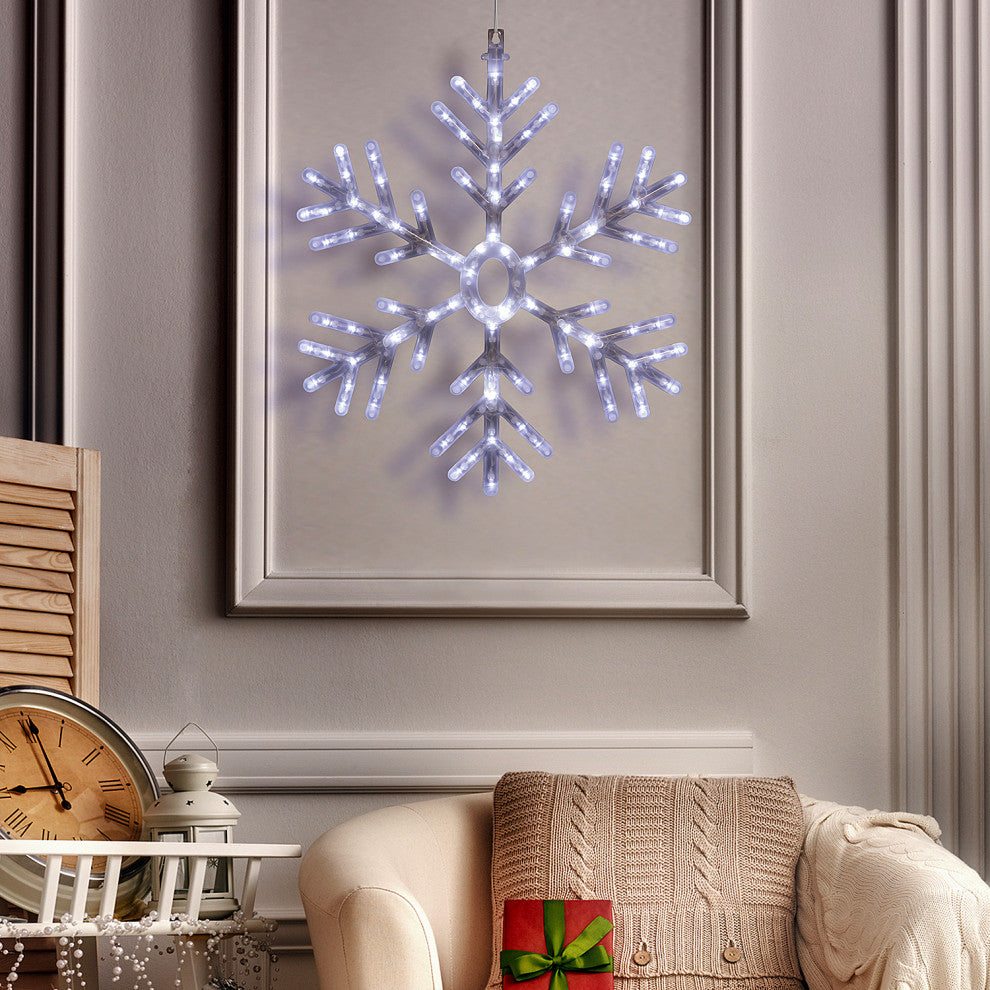 24"H Indoor/Outdoor Hanging Snowflake Decoration with LED Lights
