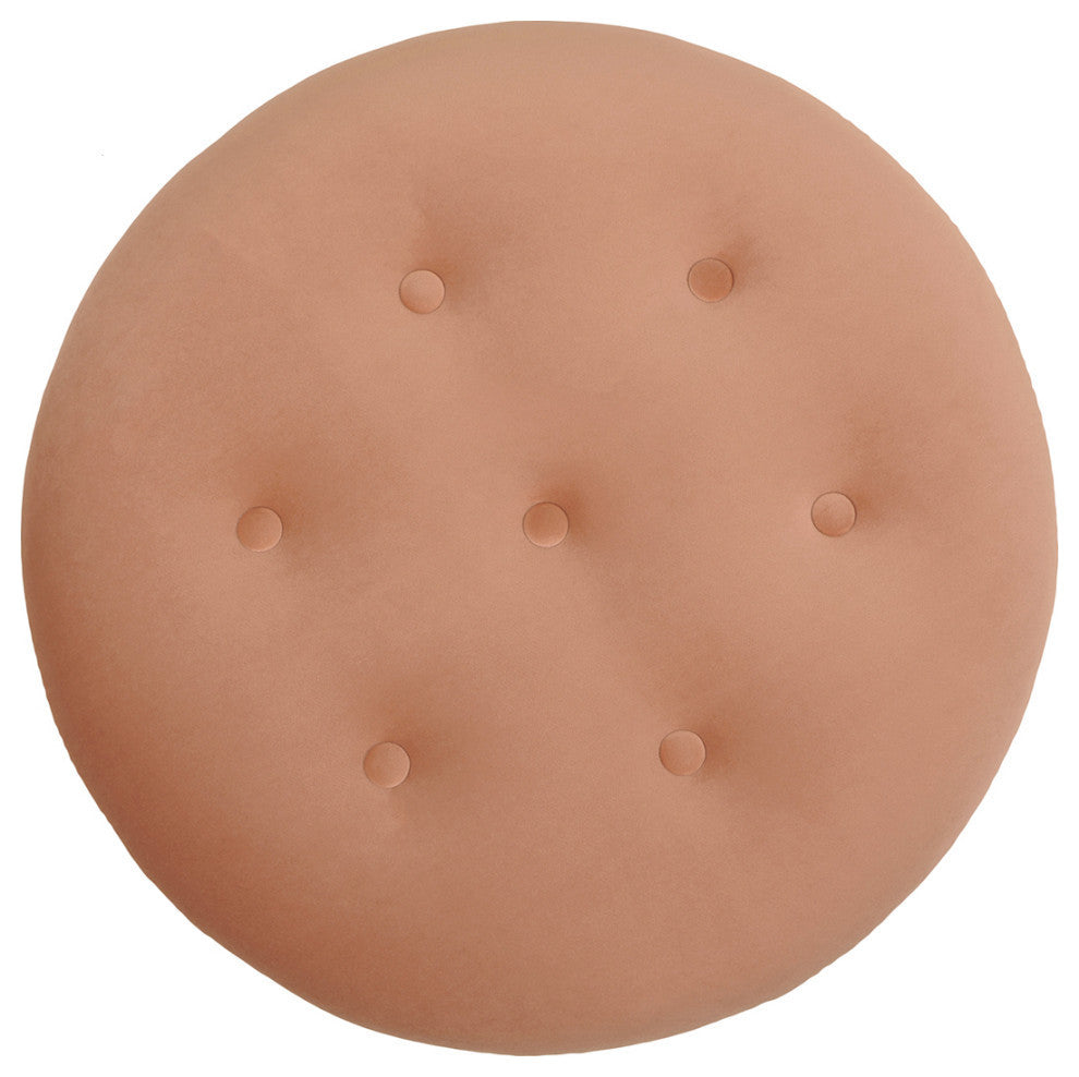 Yolanda 24" Upholstered Round Accent Ottoman, Peach Orange Velvet
