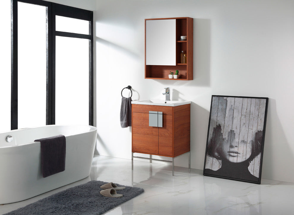 Bathroom Vanity Set, Spicy Walnut, 24", Polished Chrome Hardware