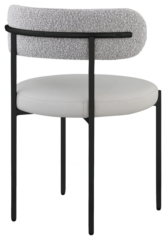 Beacon Dining Chair, Set of 2, Taupe, Vegan Leather and Boucle Fabric, Matte Black Finish