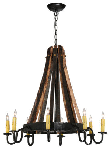 27W Barrel Stave Madera 8 LT Chandelier