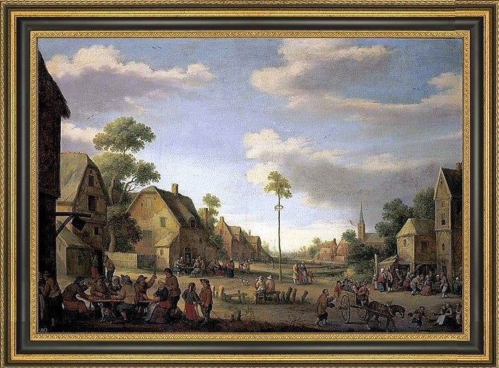 Joost Cornelisz Droochsloot Village Street Framed Premium Canvas Print, 18"x27"