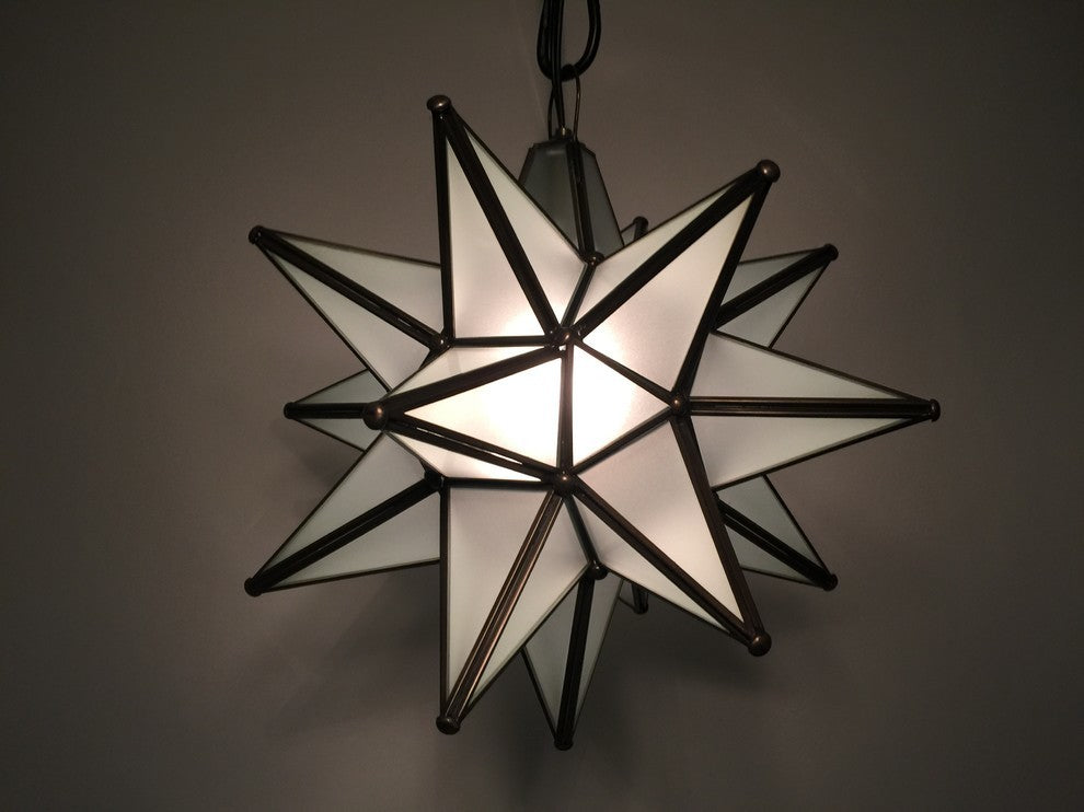 Moravian Star Light, Frosted Glass With Bronze Trim, 15" Diameter, No Mount Kit