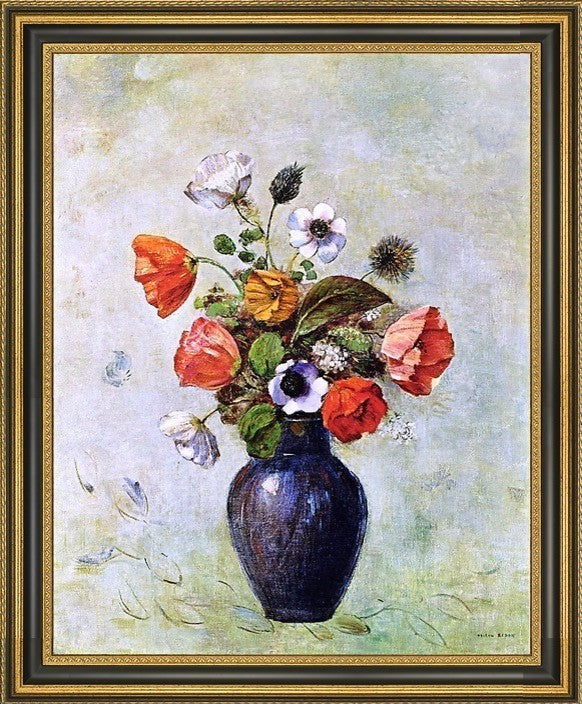 Odilon Redon Anemones and Poppies in a Vase Framed Premium Canvas Print, 16"x20"