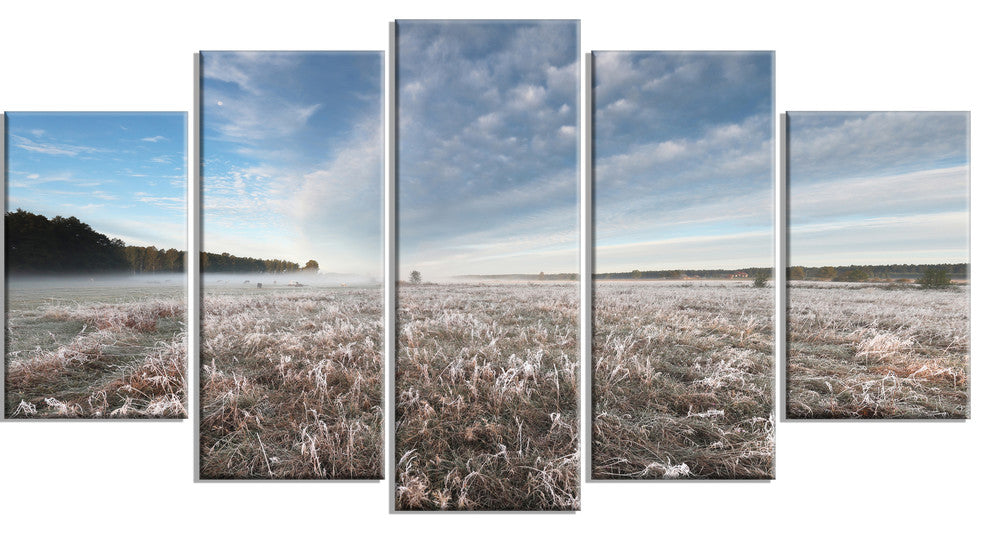 "Autumn Hoarfrost on Grass" Landscape Print Wall Artwork, 5 Panels, 60"x32"