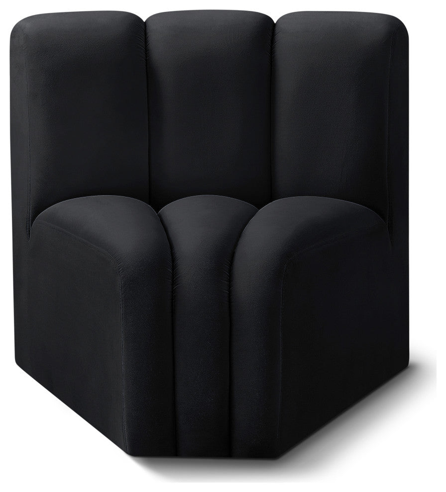 Arc Upholstered Modular Component, Black, 1-Piece: Curved Corner, Velvet