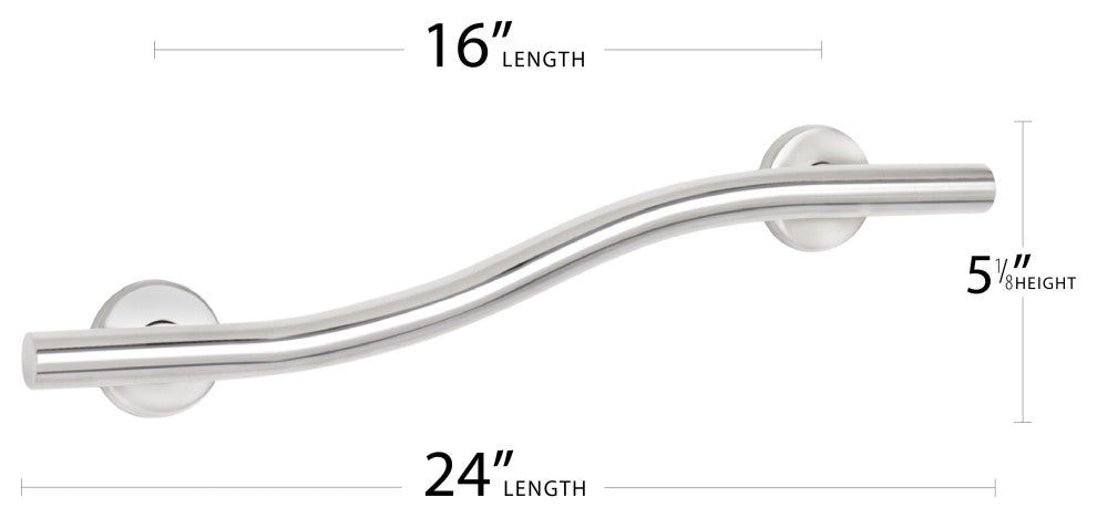 Wave Design Shower Grab Bar, Polished Stainless, 24"
