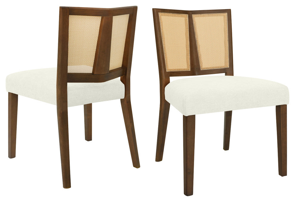 GDF Studio Rattan Dining Chairs, Rubberwood Frame, Set of 2, Walnut/Beige
