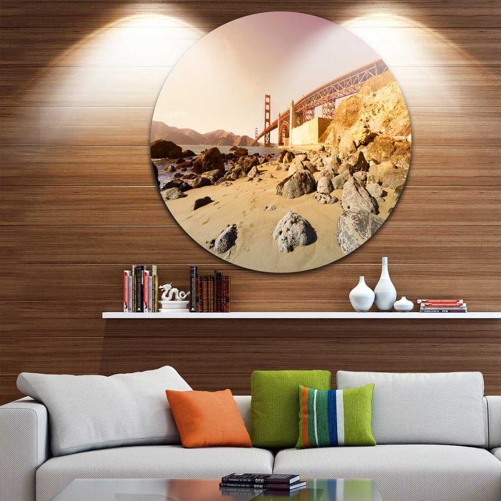 Golden Gate In Bright Day, Landscape Round Wall Art, 11"