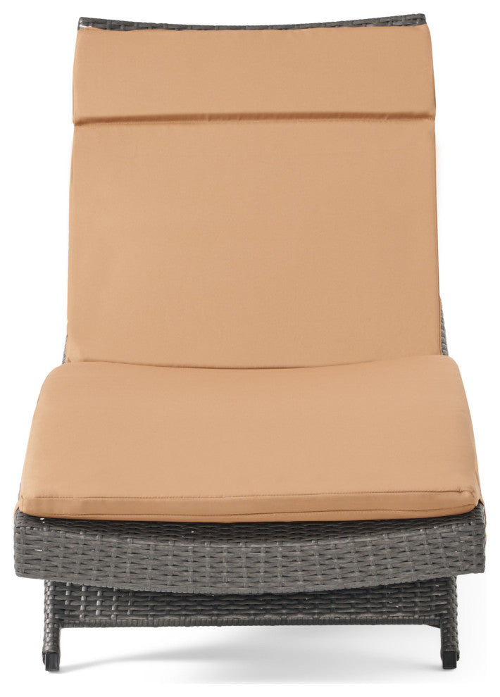 GDF Studio Nassau Outdoor Gray Wicker Adjustable Chaise Lounge, Caramel Cushion