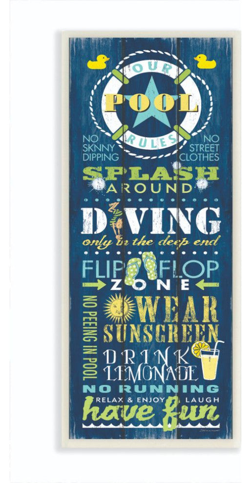 Pool Rules Colorful Green Blue Word Design, 7"x17"