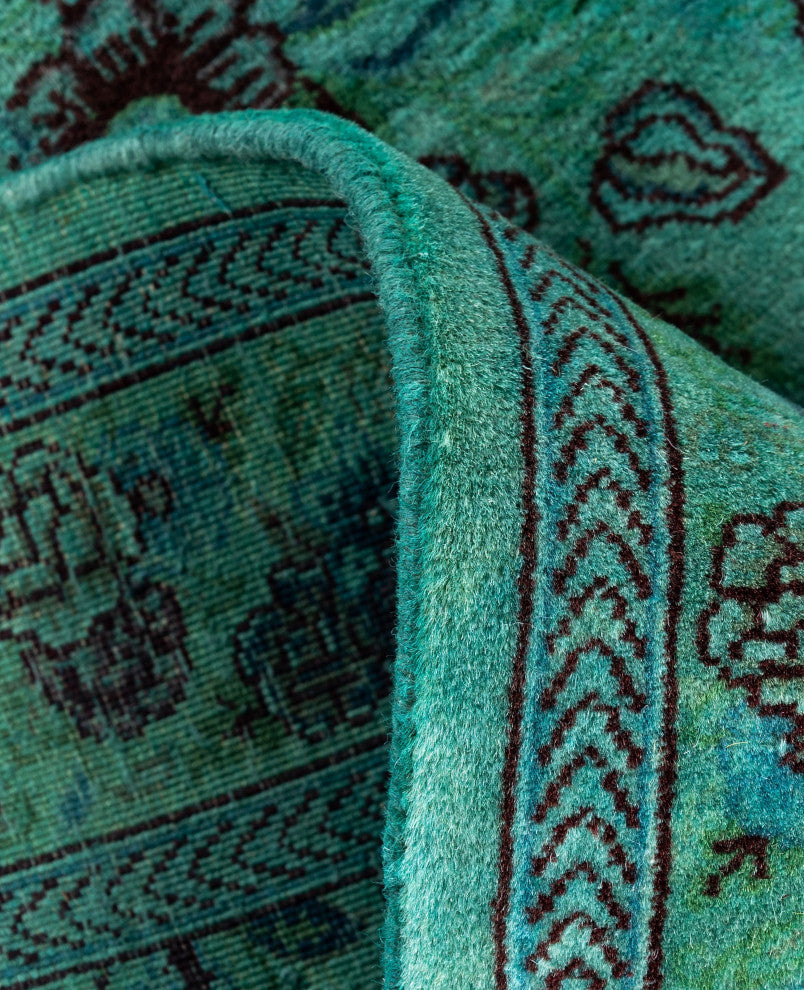 Overdyed One-of-a-Kind Hand-Knotted Area Rug Green, 2' 8" x 12' 1"