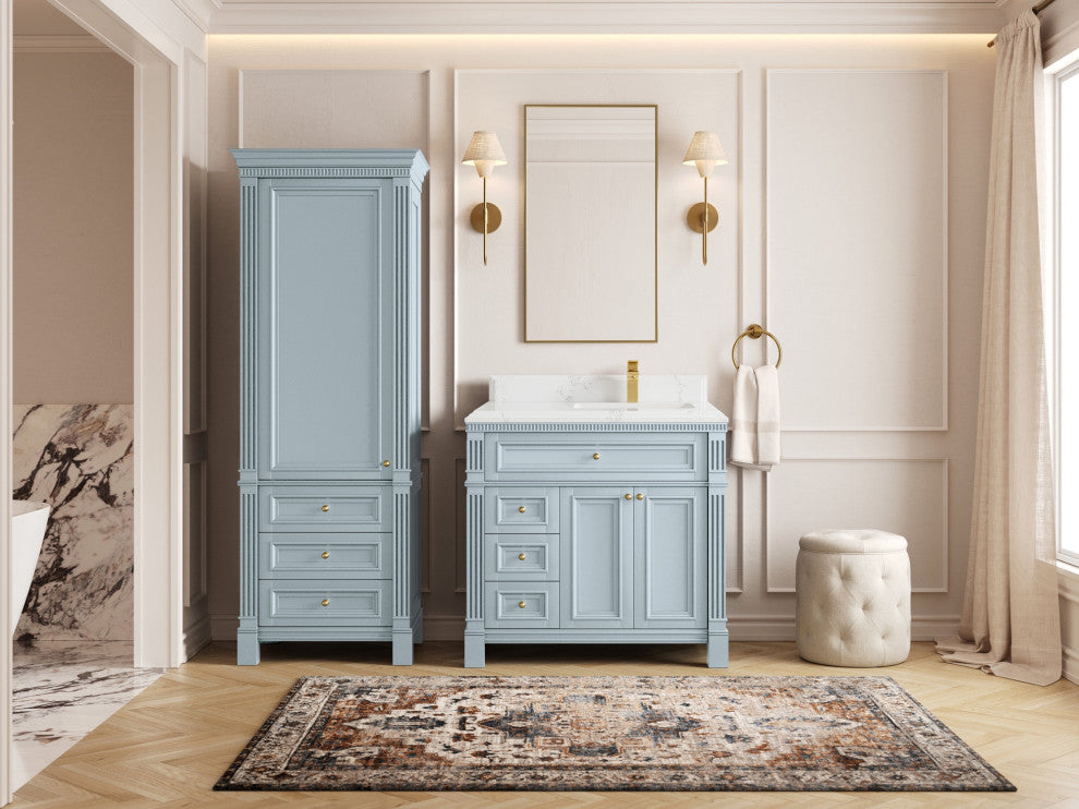 Paris 36" Right Offset Bathroom Vanity, Blue Heather 1.5" Empira Quartz