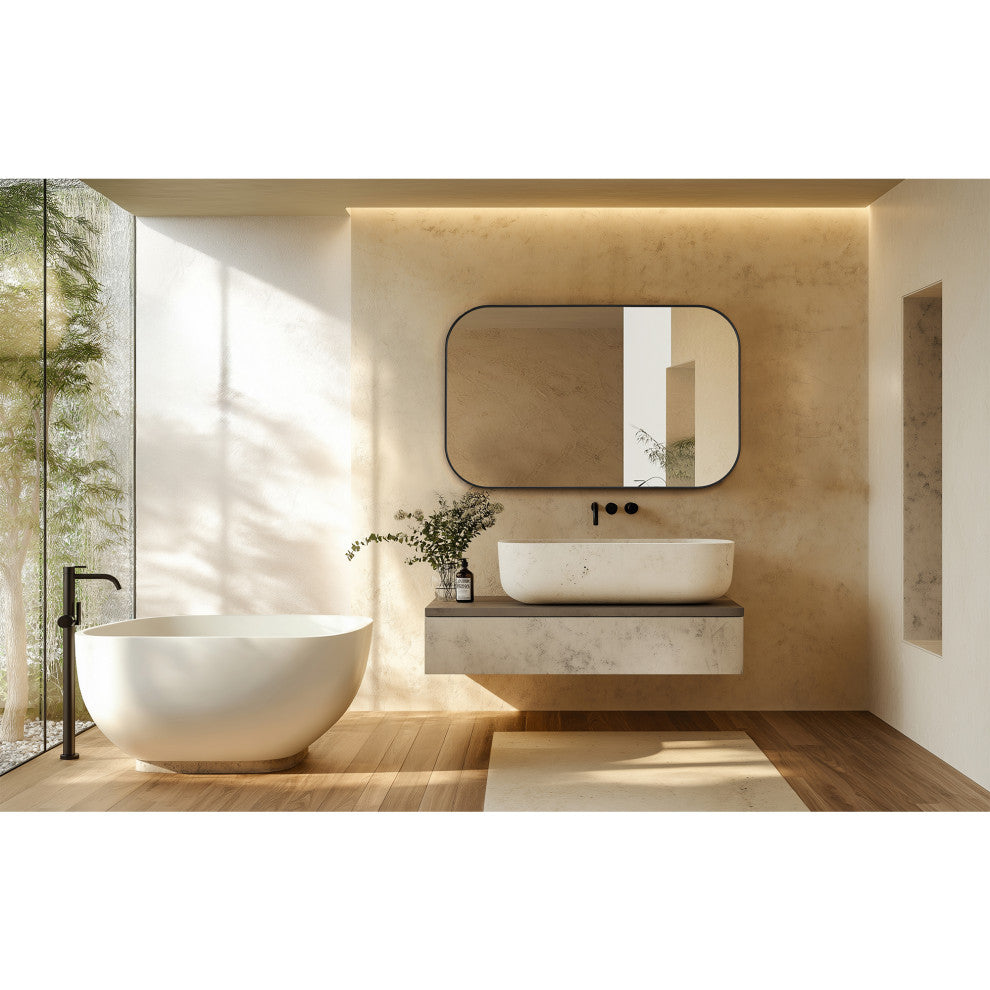 Trielle Rectangular Framed Bathroom Wall Mirror, Matte Black, 48"