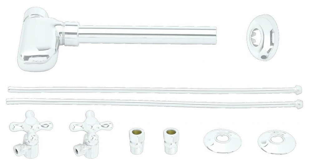 European Pedestal Lavatory Kit - Cross Handles In Powder Coated White