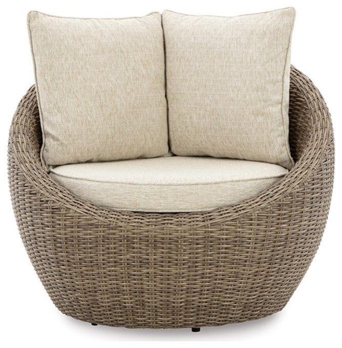 Ashley Furniture Danson Outdoor Fabric Swivel Lounge in Dark Brown (Set of 2)