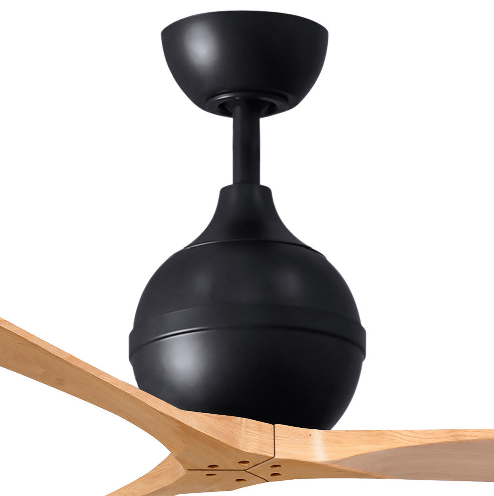 Irene-3 Paddle Fan, Matte Black, 52", Light Maple Blades