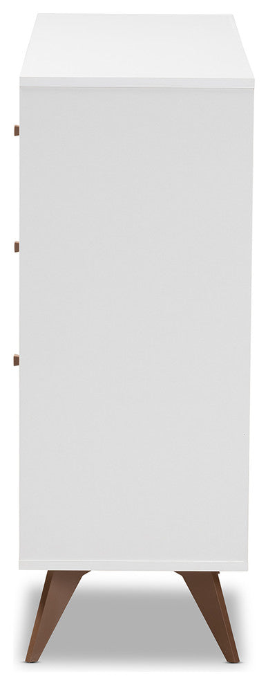 Jule Mid-Century Modern White and Walnut Wood Wine Cabinet