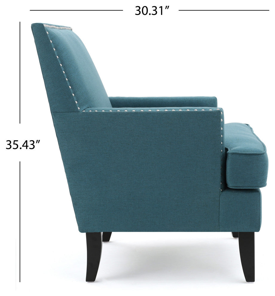 GDF Studio Talette Studded Sky Blue Fabric Club Chair, Dark Teal