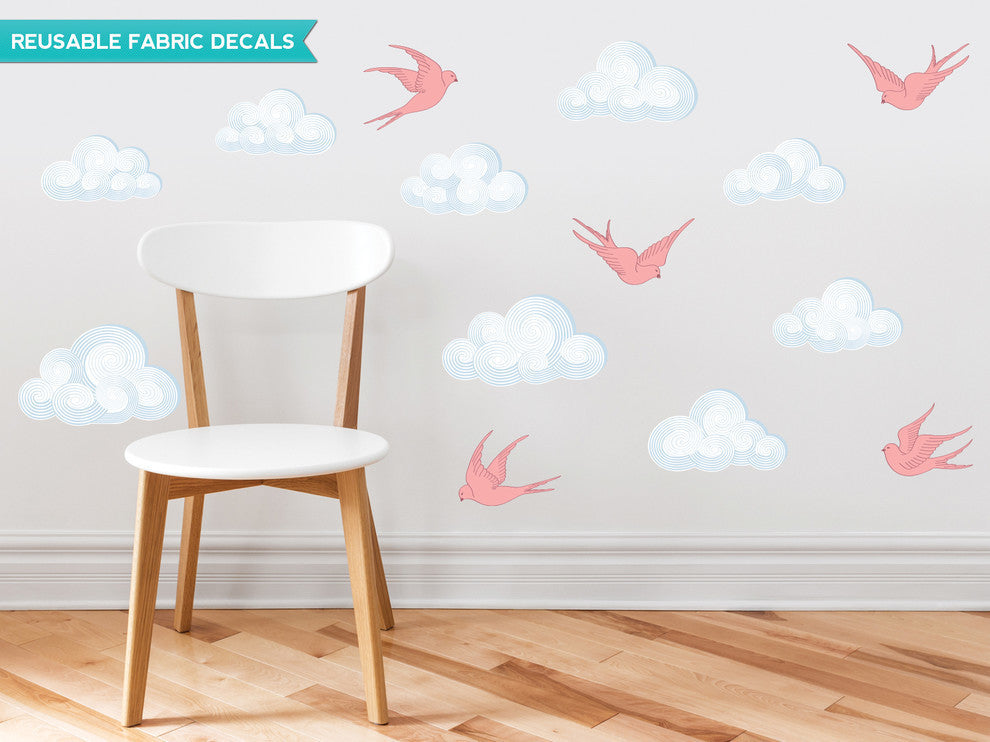 Modern Cloud Wall Decal With Bird